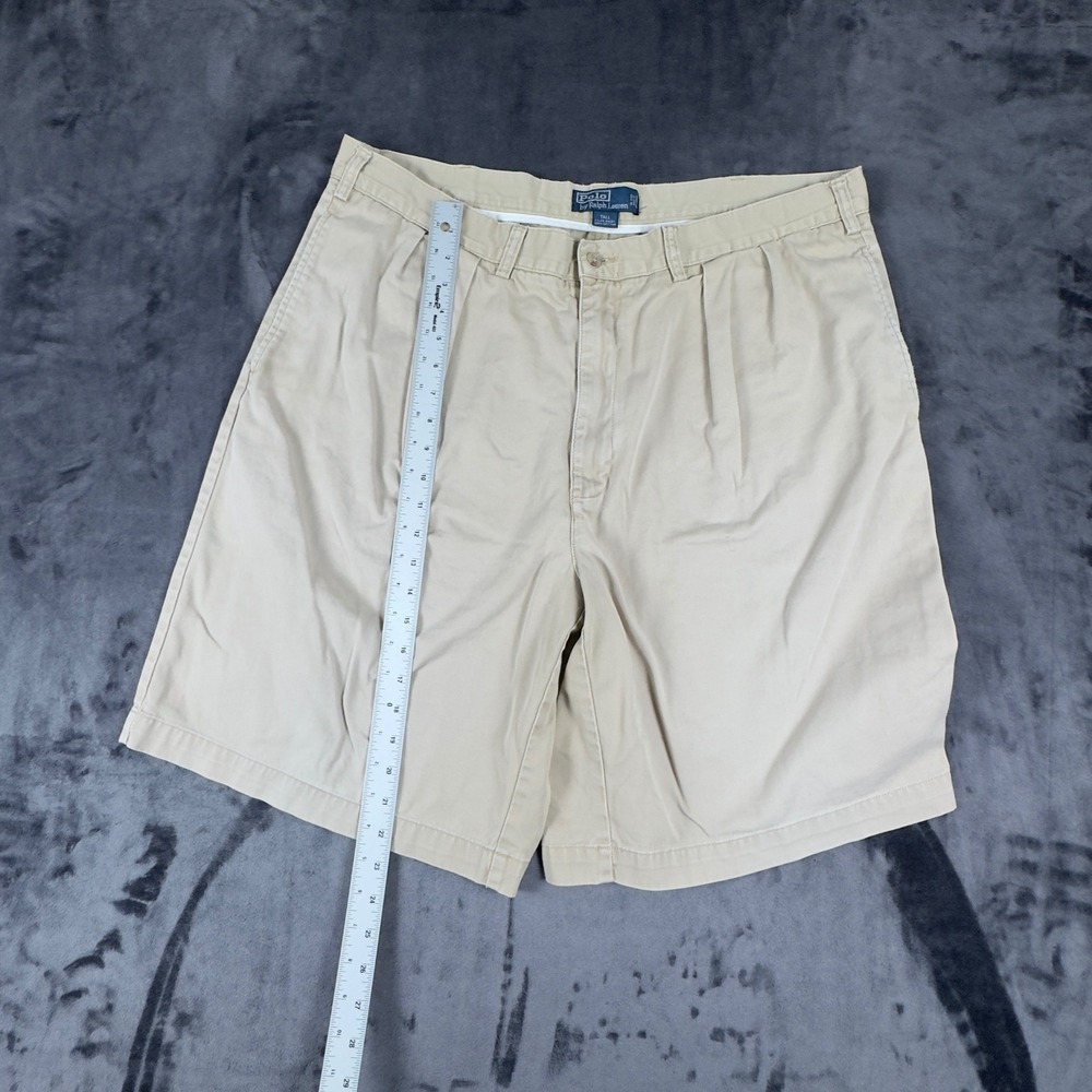 Polo Ralph Lauren Tyler Short Mens 42 Tan Pleated Cotton Twill Khaki Tall